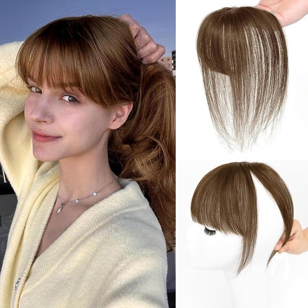 Human Hair Clip-in Bangs Hair Topper for Women Natural 360° Coverage